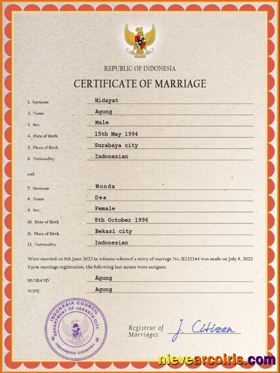 Indonesia marriage certificate